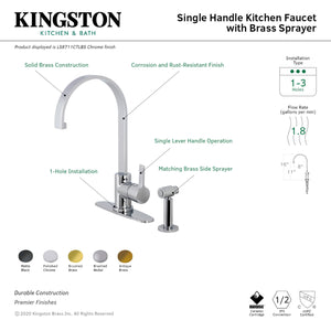Kingston Brass LS8710CTLBS Continental Single-Handle Kitchen Faucet with Brass Sprayer, Matte Black