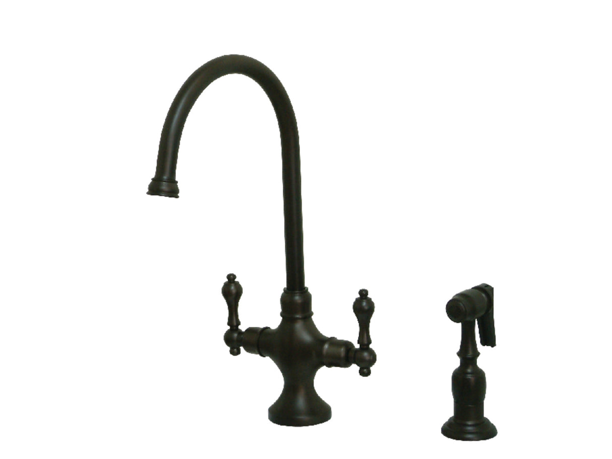 Kingston Brass KS1765ALBS Vintage Two-Handle Kitchen Faucet with Brass Sprayer, Oil Rubbed Bronze