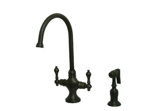 Kingston Brass KS1765ALBS Vintage Two-Handle Kitchen Faucet with Brass Sprayer, Oil Rubbed Bronze