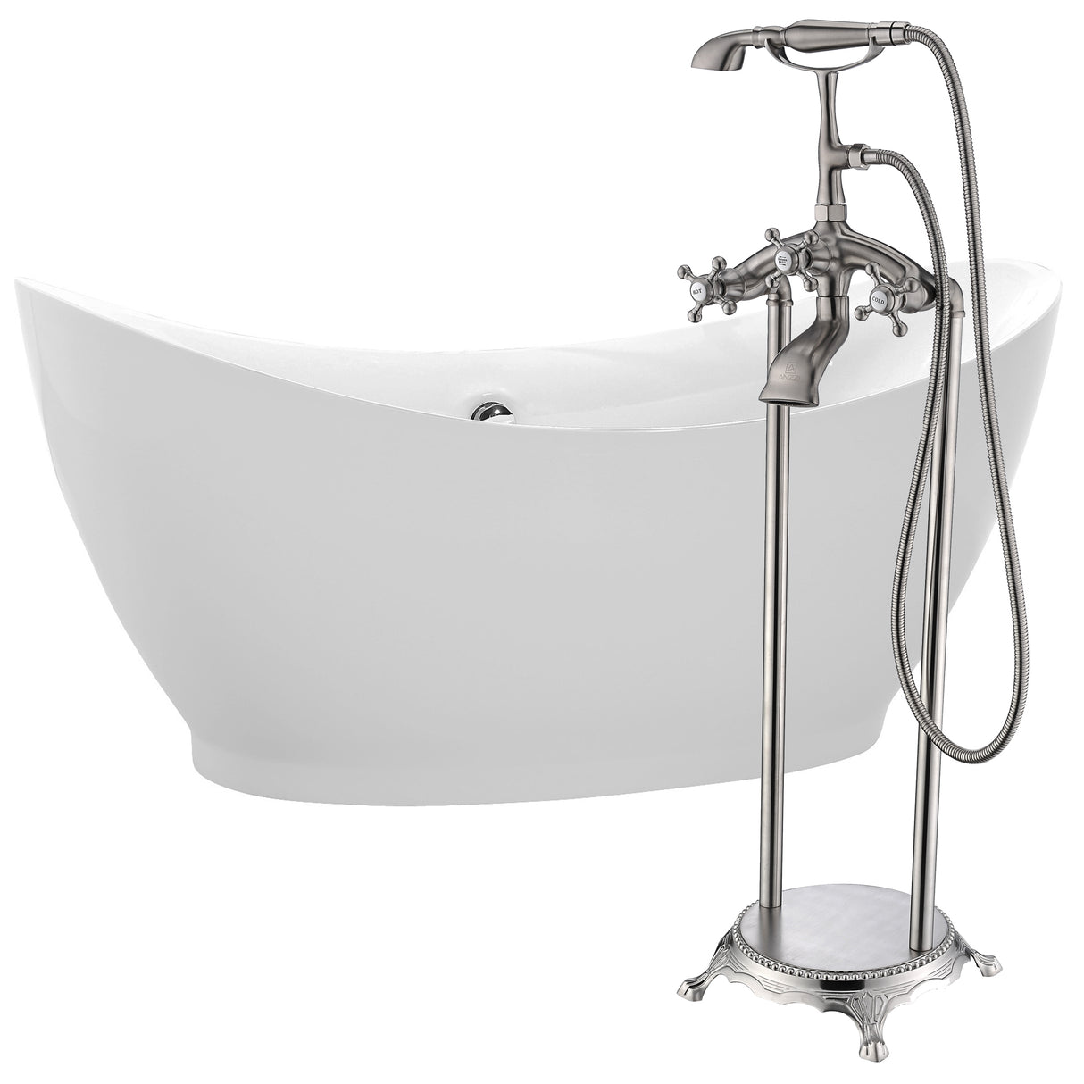 ANZZI FTAZ091-0052B Reginald 68 in. Acrylic Soaking Bathtub in White with Tugela Faucet in Brushed Nickel