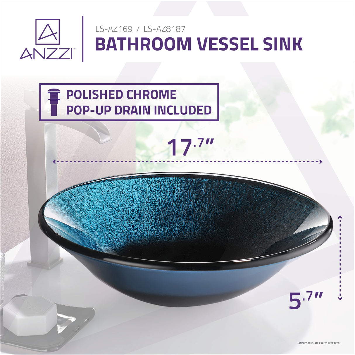 ANZZI LS-AZ169 Stellar Series Deco-Glass Vessel Sink in Marine Crest