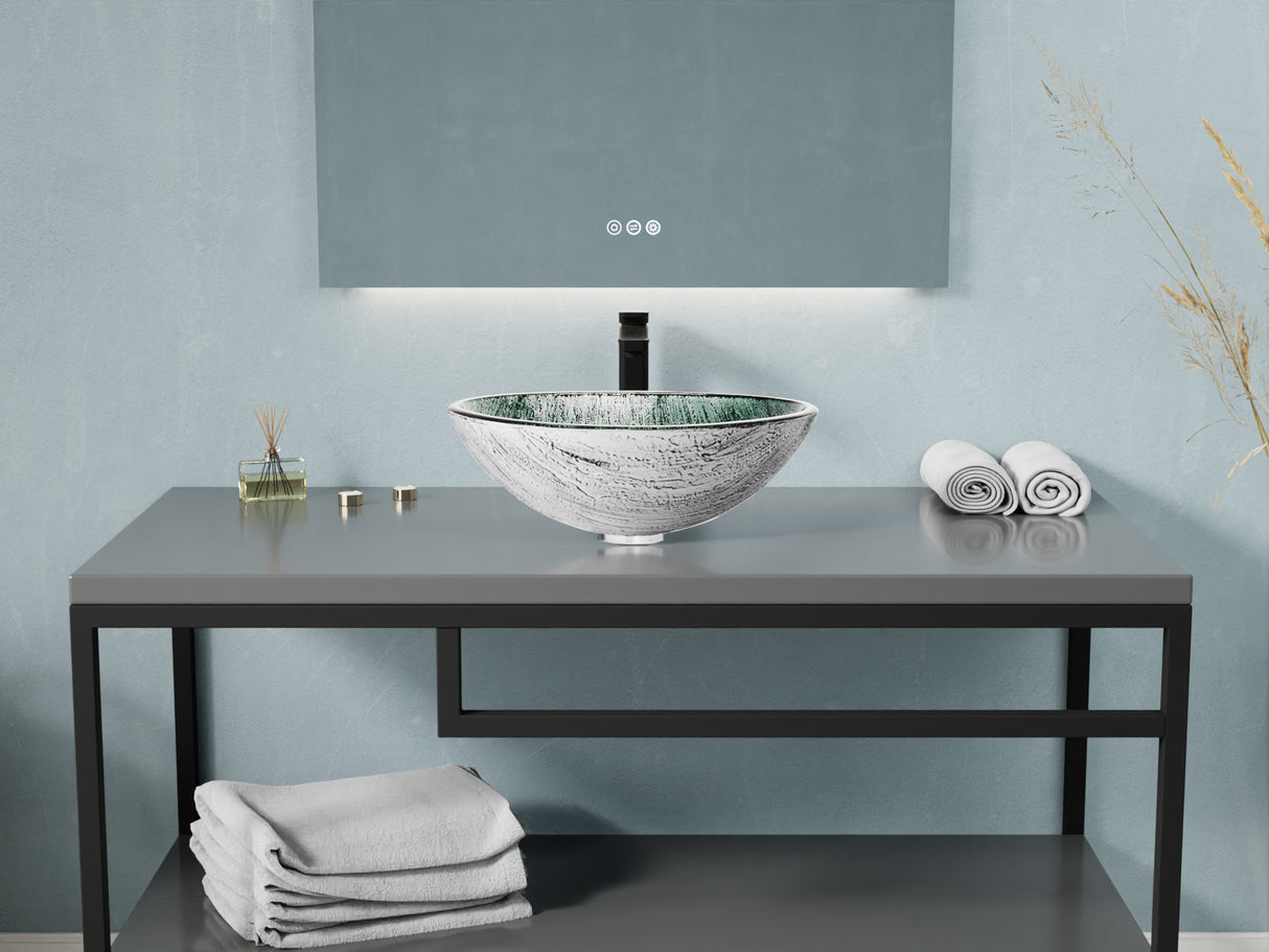 ANZZI LS-AZ903 Amalfi Round Glass Vessel Bathroom Sink with Stellar Grey Finish