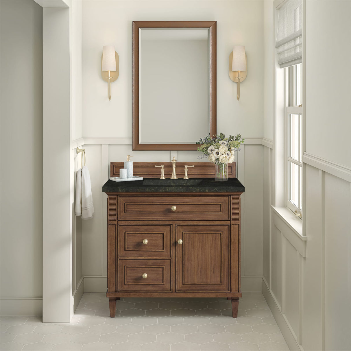 Lorelai 36" Single Vanity, Mid-Century Walnut, w/ 3 CM Phantome Eclos Top