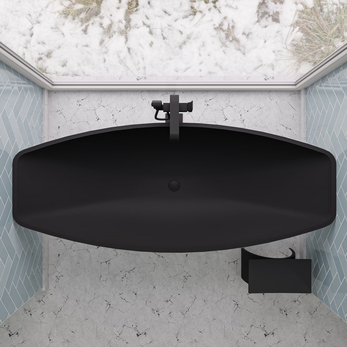Black Matte Single Lever Floor Mounted Tub Filler Mixer w Hand Held Shower Head