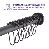 ANZZI AC-AZSR88ORB 48-88 Inches Shower Curtain Rod with Shower Hooks in Oil Rubbed Bronze | Adjustable Tension Shower Doorway Curtain Rod | Rust Resistant No Drilling Anti-Slip Bar for Bathroom | AC-AZSR88ORB