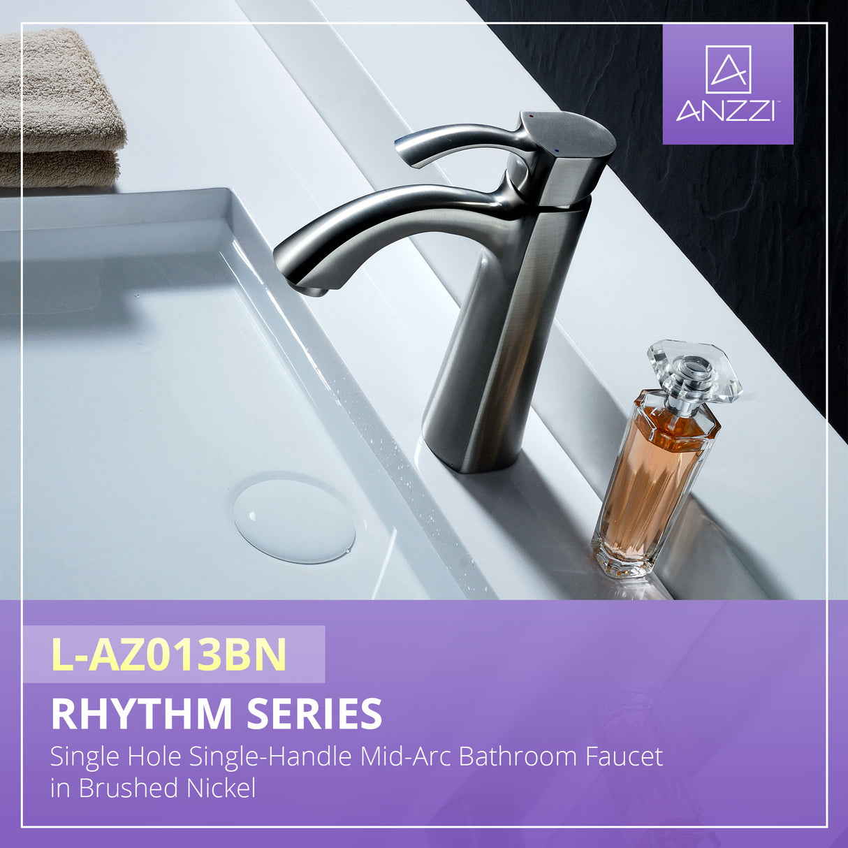 ANZZI L-AZ013BN Rhythm Series Single Hole Single-Handle Mid-Arc Bathroom Faucet in Brushed Nickel