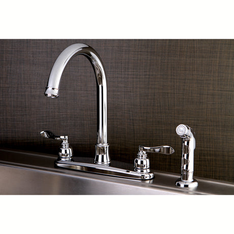 Kingston Brass FB7791NFLSP NuWave French 8-Inch Centerset Kitchen Faucet with Sprayer, Polished Chrome