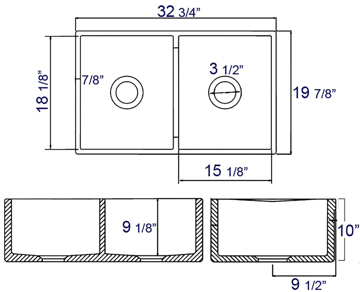 ALFI brand AB537-W White 32" Fluted Apron Double Bowl Fireclay Farmhouse Kitchen Sink
