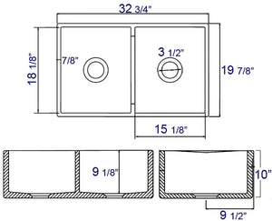 ALFI brand AB537-W White 32" Fluted Apron Double Bowl Fireclay Farmhouse Kitchen Sink