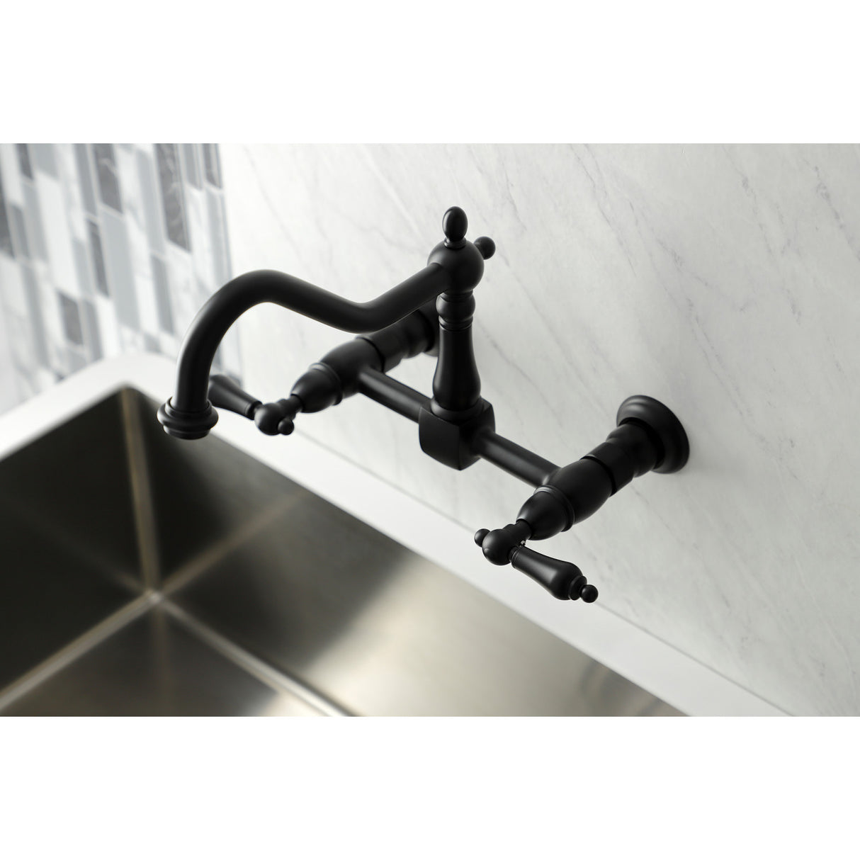 Kingston Brass KS1240AL Heritage Wall Mount Bridge Kitchen Faucet, Matte Black