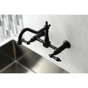 Kingston Brass KS1240AL Heritage Wall Mount Bridge Kitchen Faucet, Matte Black