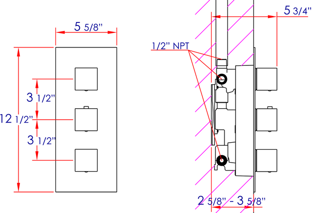 ALFI brand AB2901-BN Brushed Nickel Concealed 4-Way Thermostatic Valve Shower Mixer /w Square Knobs