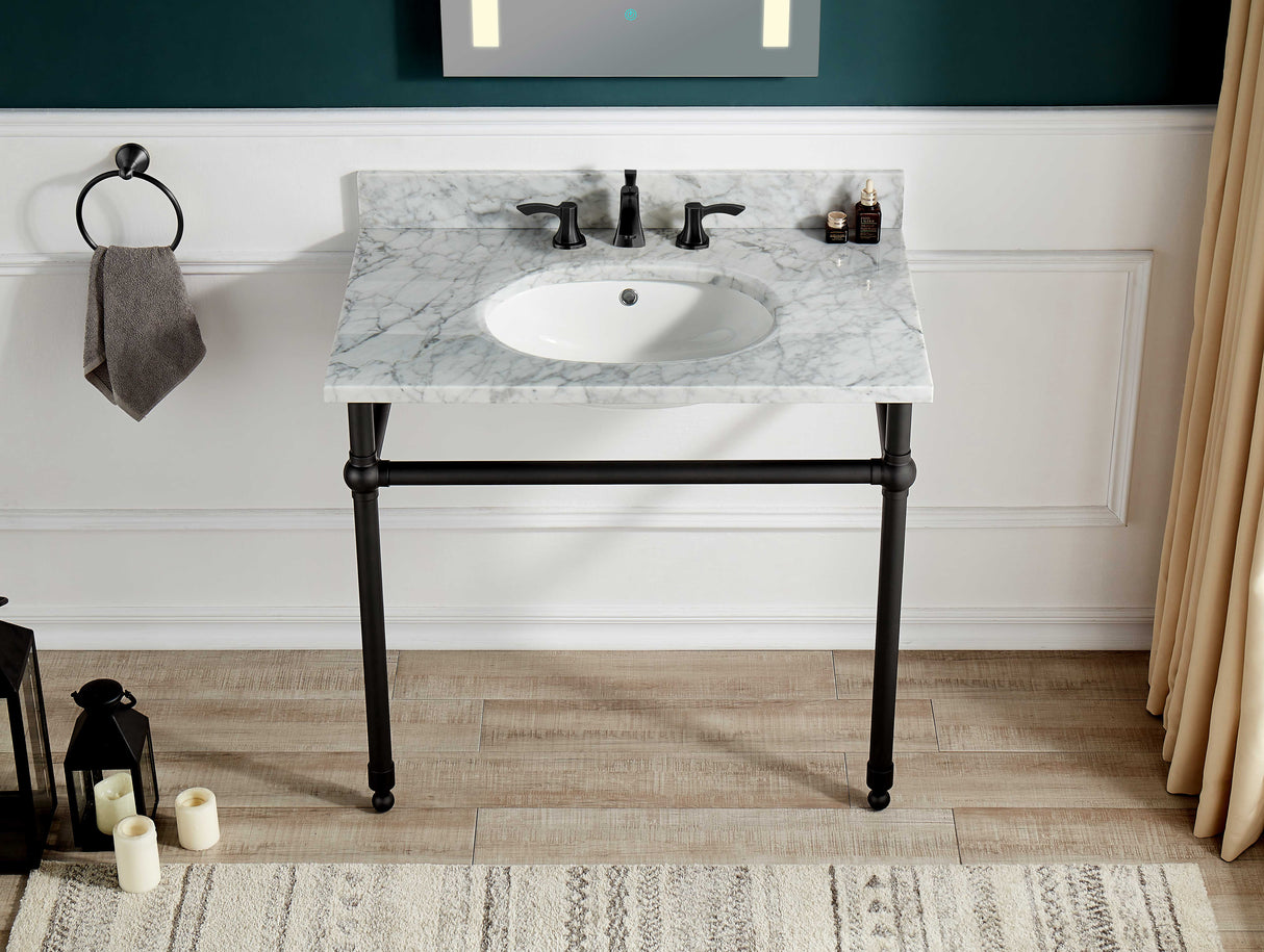 ANZZI CS-FGC004-MB Verona 34.5 in. Console Sink in Matte Black with Carrara White Counter Top