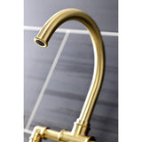 Kingston Brass KS2337KL Whitaker Industrial Style Bridge Kitchen Faucet with Brass Sprayer, Brushed Brass