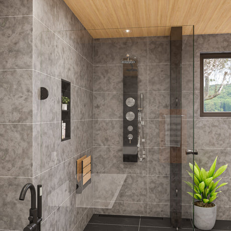 ALFI brand 12 x 24 Black Matte Stainless Steel Vertical Double Shelf Bath Shower Niche