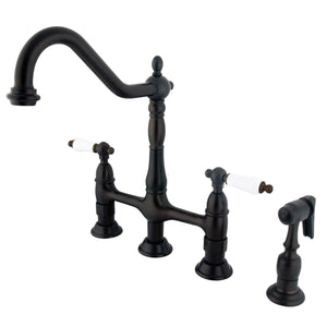 Kingston Brass KS1275PLBS Heritage Bridge Kitchen Faucet with Brass Sprayer, Oil Rubbed Bronze