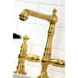 Kingston Brass KS7277PKLBS Duchess Bridge Kitchen Faucet with Brass Sprayer, Brushed Brass