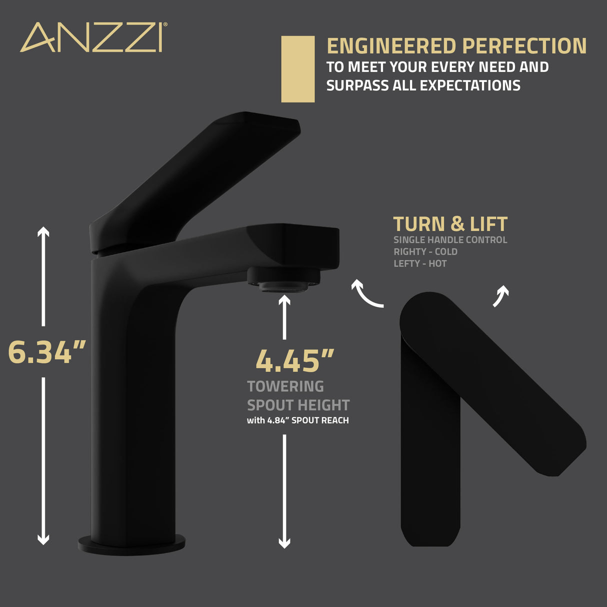 ANZZI L-AZ900MB Single Handle Single Hole Bathroom Faucet With Pop-up Drain in Matte Black