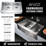 ANZZI KAZ36203AS-035 Elysian Farmhouse 36 in. 60/40 Double Bowl Kitchen Sink with Faucet in Polished Chrome
