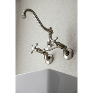 Kingston Brass KS3228AX Vintage 6" Adjustable Center Wall Mount Kitchen Faucet, Brushed Nickel