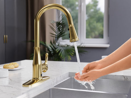 ANZZI KF-AZ301BG Sifo Hands Free Touchless 1-Handle Pull-Down Sprayer Kitchen Faucet with Motion Sense and Fan Sprayer in Brushed Gold