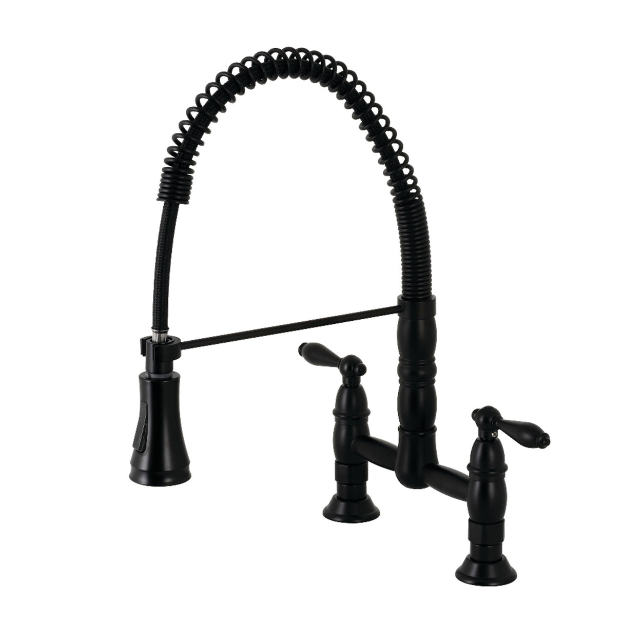 Gourmetier GS1270AL Heritage Two-Handle Deck-Mount Pull-Down Sprayer Kitchen Faucet, Matte Black