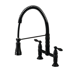 Gourmetier GS1270AL Heritage Two-Handle Deck-Mount Pull-Down Sprayer Kitchen Faucet, Matte Black