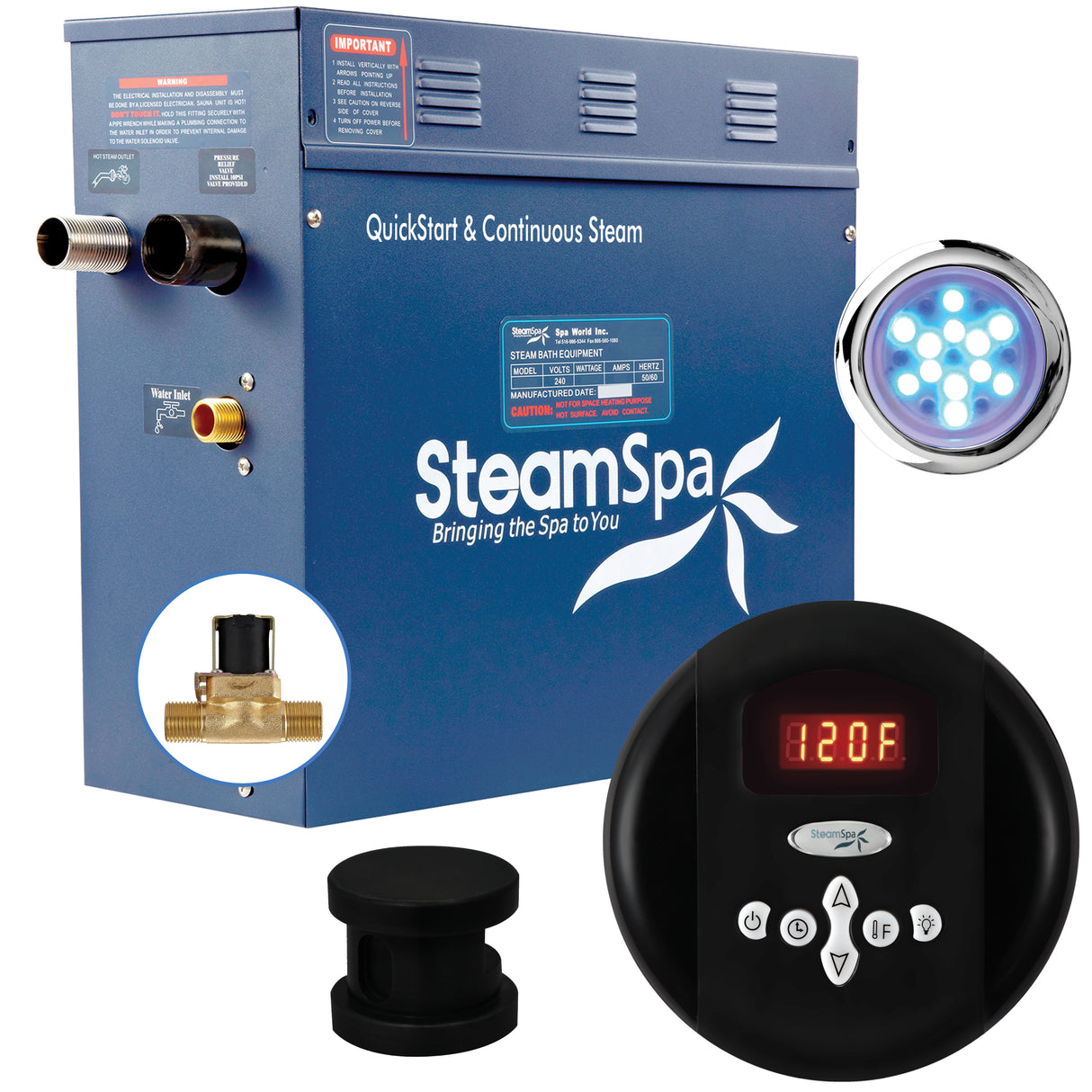 SteamSpa Indulgence 6 KW QuickStart Acu-Steam Bath Generator Package with Built-in Auto Drain in Matte Black IN600MK-A