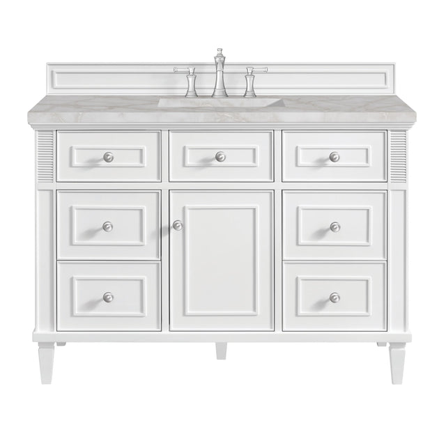 Lorelai 48" Single Vanity, Bright White w/ 3 CM Victorian Silver Silestone Top