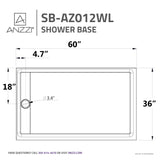 ANZZI SB-AZ012WL Field Series 36 in. x 60 in. Double Threshold Shower Base in White