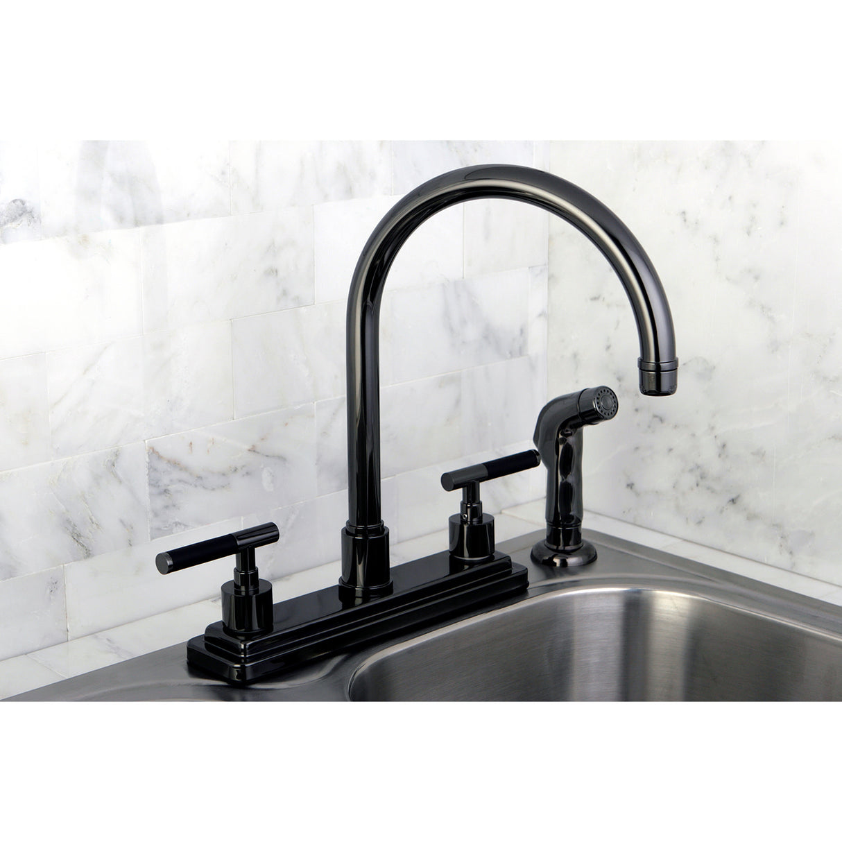 Kingston Brass NS8790DKLSP Water Onyx Centerset Kitchen Faucet, Black Stainless Steel