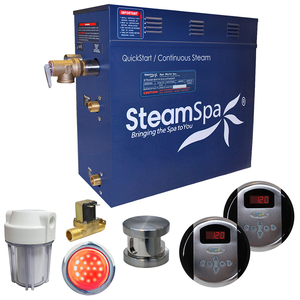 SteamSpa Royal 7.5 KW QuickStart Acu-Steam Bath Generator Package with Built-in Auto Drain in Brushed Nickel RY750BN-A