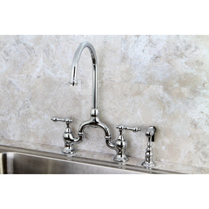 Kingston Brass KS7791ALBS English Country Kitchen Bridge Faucet with Brass Sprayer, Polished Chrome