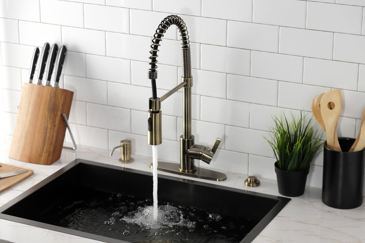 Gourmetier LS877CTLAB Continental Single-Handle Pre-Rinse Kitchen Faucet, Antique Brass