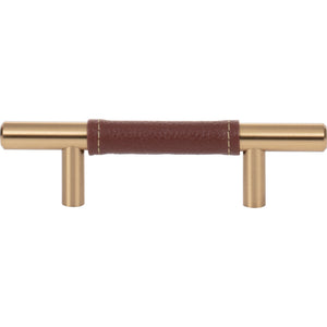 Atlas Homewares Zanzibar Brown Leather Pull 3 Inch (c-c) Warm Brass