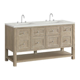Breckenridge 60" Double Vanity, Whitewashed Oak, w/ 3 CM Lime Delight Quartz Top