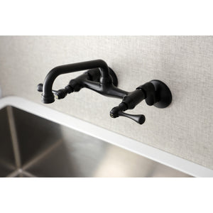Kingston Brass KS313MB Kingston Two Handle Wall Mount Kitchen Faucet, Matte Black