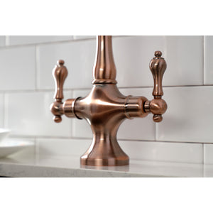 Kingston Brass KS177ALBSAC Heritage 2-Handle Kitchen Faucet with Brass Sprayer, Antique Copper