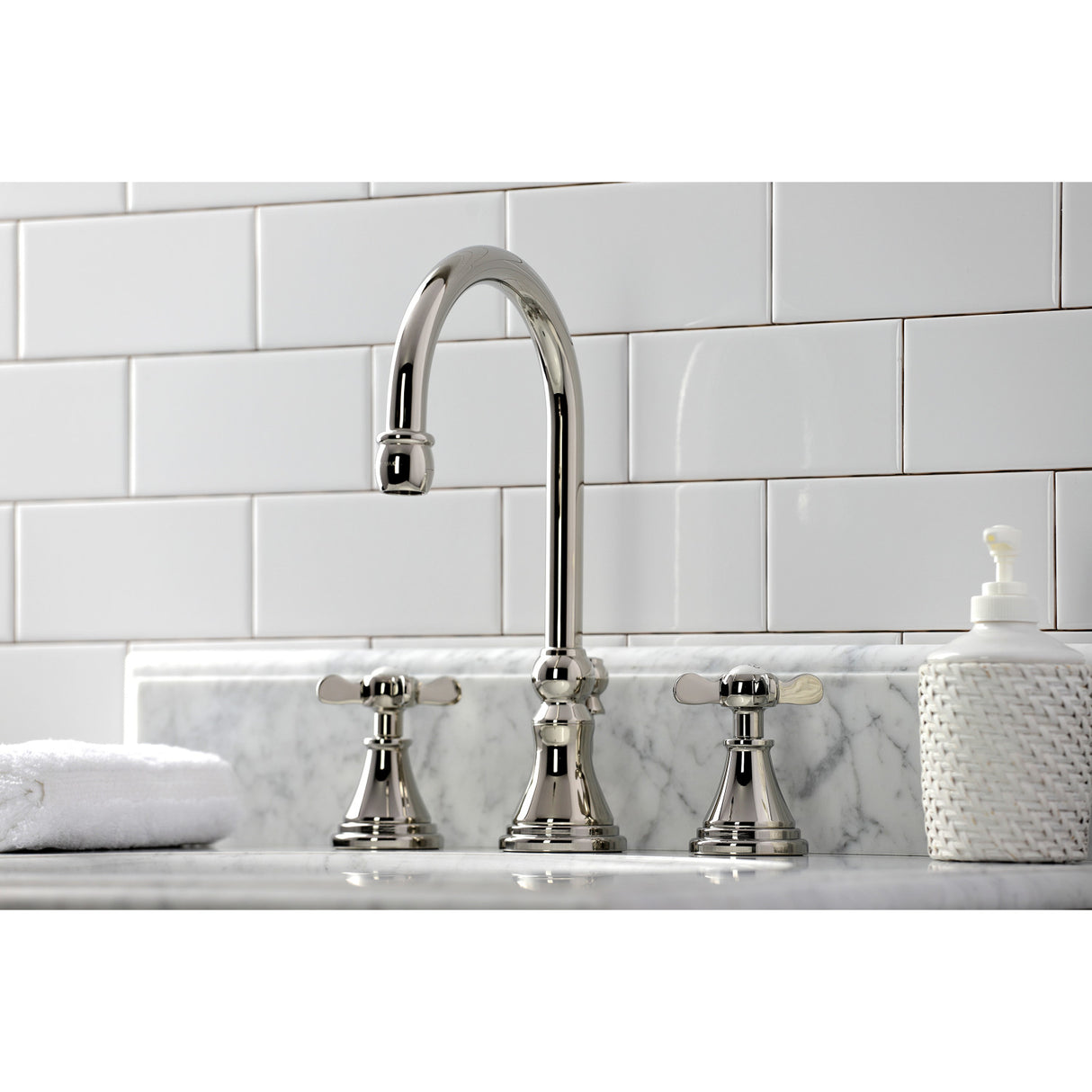 Kingston Brass KS2986BEX Essex Widespread Bathroom Faucet with Brass Pop-Up, Polished Nickel