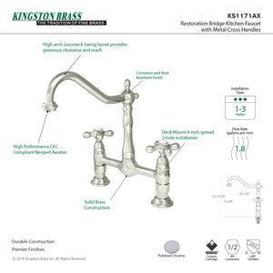 Kingston Brass KS1171AX Heritage Bridge Kitchen Faucet, Polished Chrome