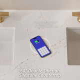 Lorelai 60" Double Vanity, Bright White, w/ 3 CM Siberian Silestone Top w/FreePower Wireless Charger