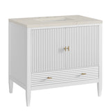 Myrrin 36" Vanity, Bright White, w/ 3 CM Siberian Silestone Top