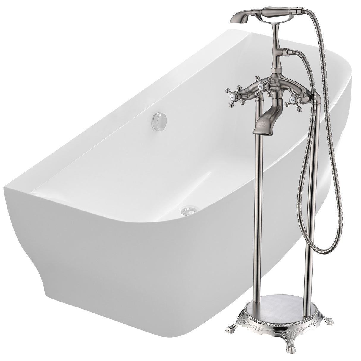 ANZZI FTAZ112-0052B Bank 64.9 in. Acrylic Flatbottom Bathtub in White with Tugela Faucet in Brushed Nickel
