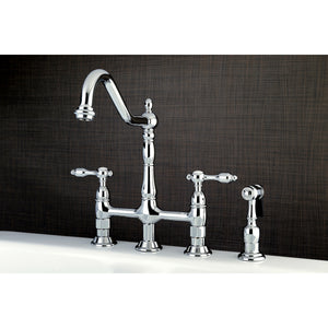 Kingston Brass KS1271TALBS Tudor Bridge Kitchen Faucet with Brass Sprayer, Polished Chrome