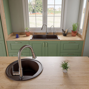 ALFI brand AB2020DI-C Chocolate 20" Drop-In Round Granite Composite Kitchen Prep Sink