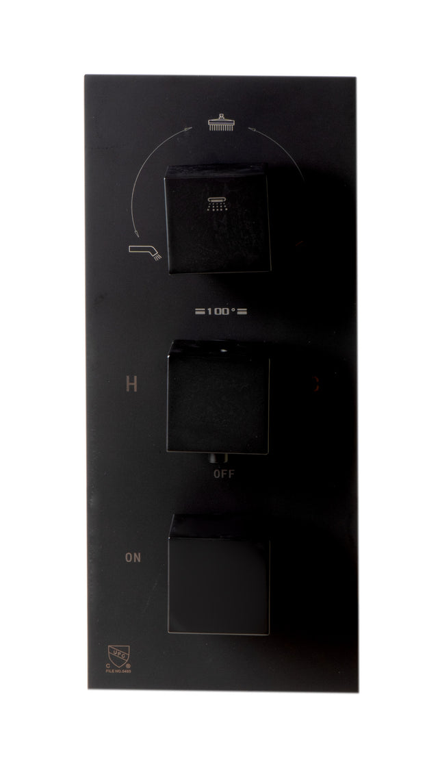 Black Matte 3-Way Thermostatic Valve Shower Mixer Square Knobs