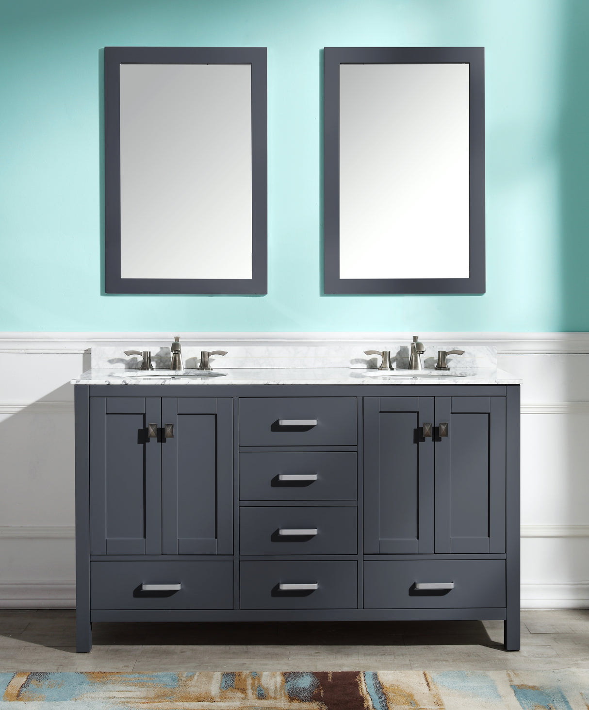 ANZZI VT-MRCT0060-GY Chateau 60 in. W x 22 in. D Bathroom Bath Vanity Set in Gray with Carrara Marble Top with White Sink