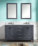 ANZZI VT-MRCT0060-GY Chateau 60 in. W x 22 in. D Bathroom Bath Vanity Set in Gray with Carrara Marble Top with White Sink