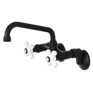 Kingston Brass KS613MB Kingston Two Handle Wall Mount Kitchen Faucet, Matte Black