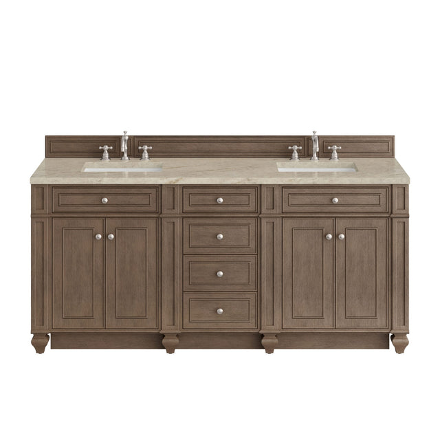 Bristol 72" Double Vanity, Whitewashed Walnut, w/ 3 CM Tajnar Eclos Top w/FreePower Wireless Charger
